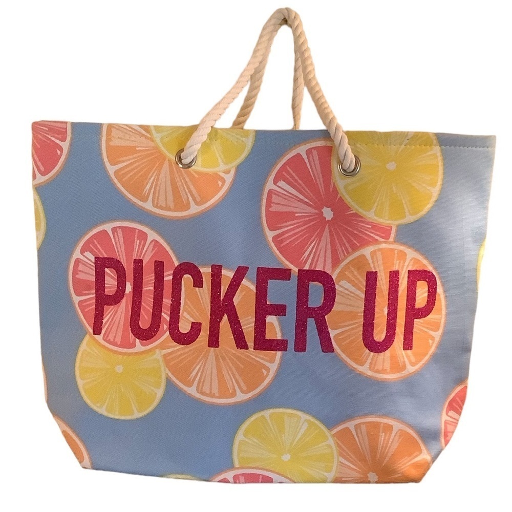 Pucker Up Canvas Beach Tote Bag and a Woven Envelope Clutch - Picture 2 of 8